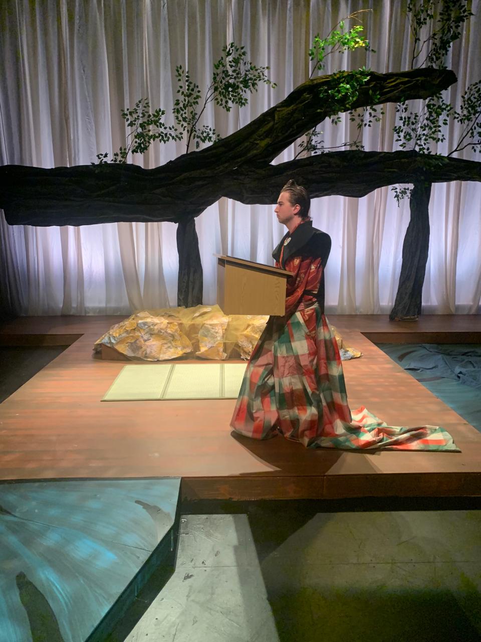 Kieran Cantwell rehearses a scene for the University of Notre Dame's production of Anton Juan's “TUKO! TUKO! Or Princess of the Lizard Moon” that opens April 19 and continues through April 23, 2023, at the DeBartolo Performing Arts Center.