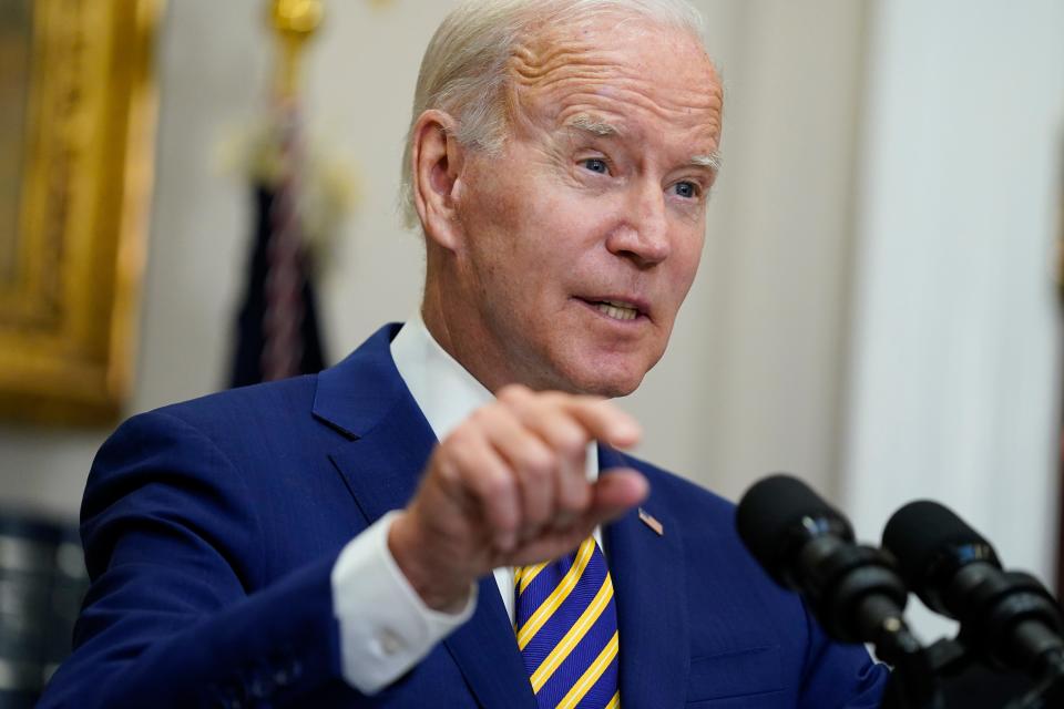 President Joe Biden speaks about student loan debt forgiveness in the Roosevelt Room of the White House on Wednesday.