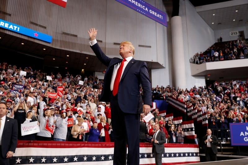 President Donald Trump delivers remarks during a campaign rally in Bossier City, U.S.