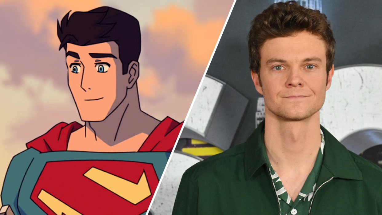 Jack Quaid voices the Man of Steel in the new Max animated series, My Adventures with Superman. (Photos: Adult Swim/Getty Images)