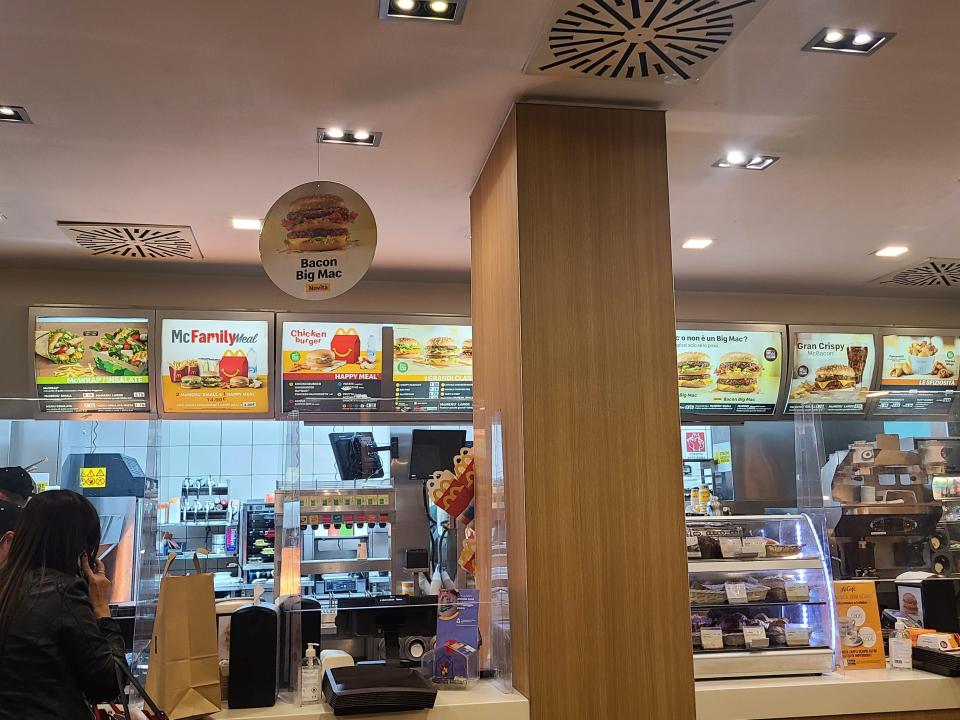 interior shot of the front counter of an Italian mcdonalds