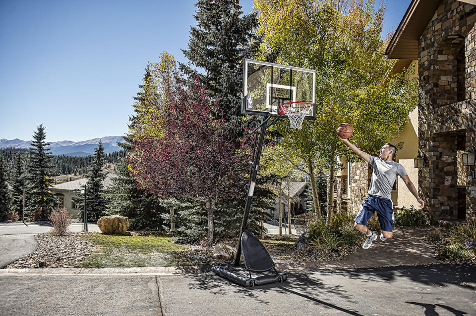Spalding NBA 54” Portable Angled Basketball Hoop with Polycarbonate Blackboard. (Photo: Walmart)