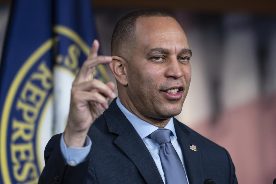 FILE - House Minority Leader Hakeem Jeffries, D-N.Y., speaks at a news conference at the Capitol in Washington, Dec. 7, 2023. (AP Photo/J. Scott Applewhite, File)
