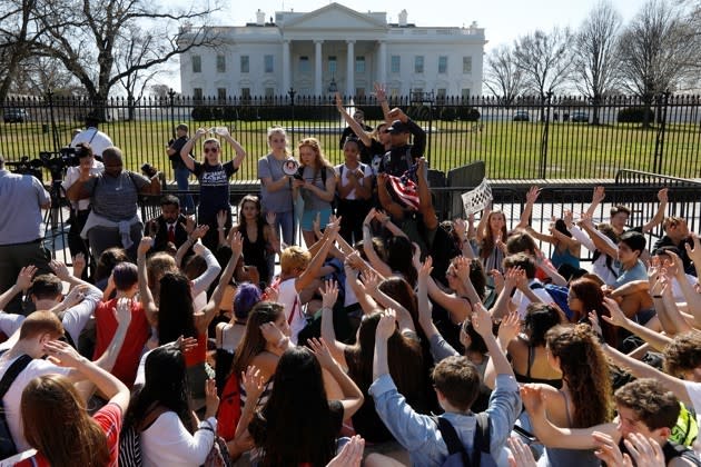 Students who walked out of their Montgomery County, Maryland, schools protest against gun violence in front of the White House in Washington, D.C. Kevin Lamarque / Reuters