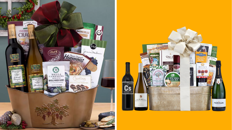 Give the gift of wine gift baskets from Harry and David, Wine.com and more this holiday season.