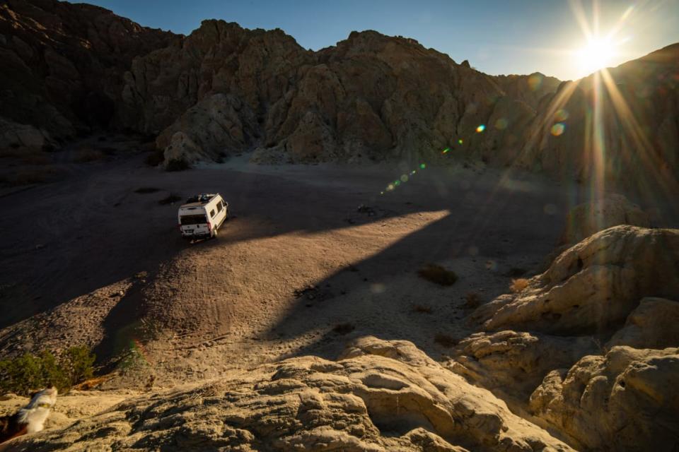 <div class="inline-image__caption"><p>Finding the perfect parking spot is one of the bigger challenges of vanlife. This one, near Palm Springs, lies at the end of a long, bumpy road.</p></div> <div class="inline-image__credit">Winston Ross</div>