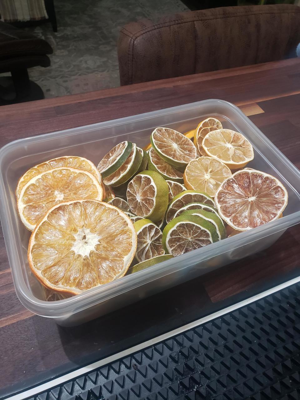 A container of dehydrated citrus