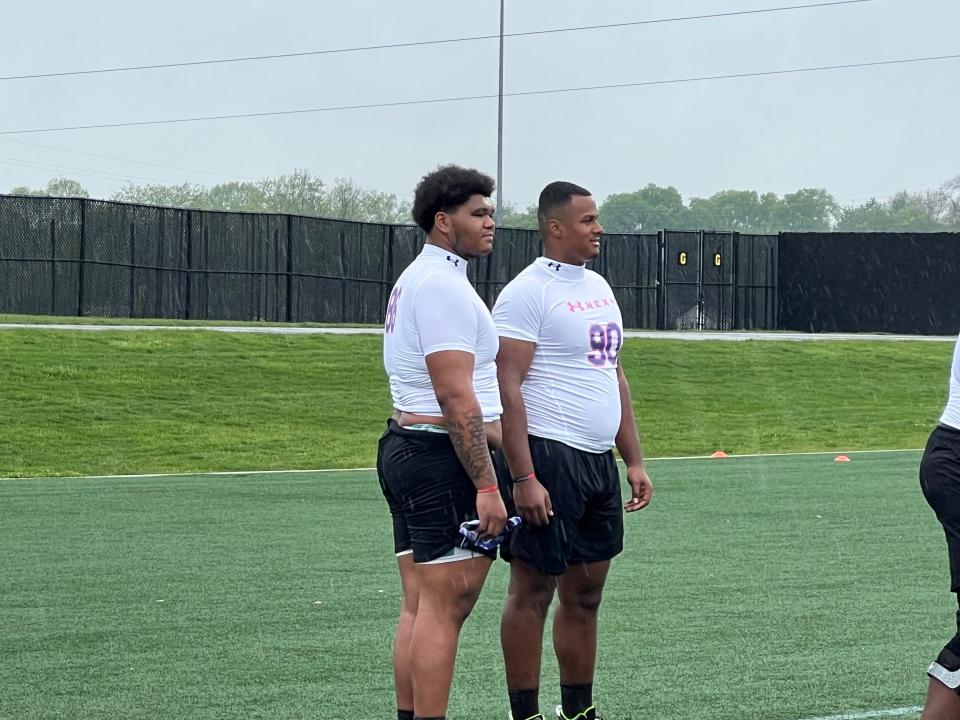 Ohio State 2024 offensive line commits Devontae Armstrong and Marc Nave take part in the Under Armour Next Ohio football camp at Fortress Obetz.