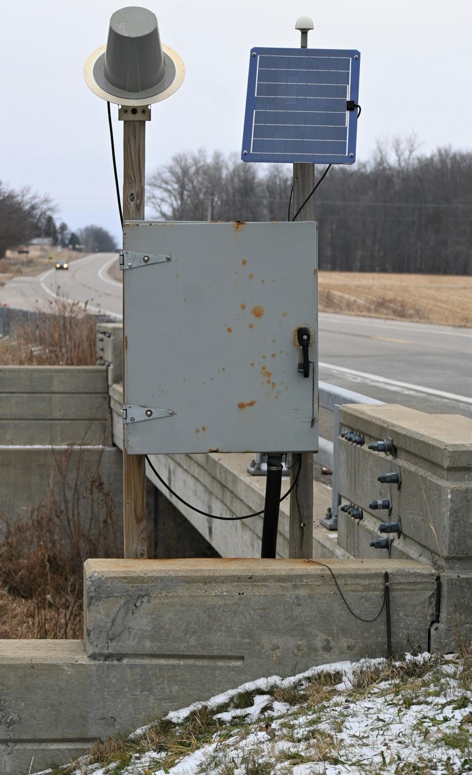 USGS monitors water flow in real-time by satellite at U.S. 12 here and on M-66 in St Joseph County.