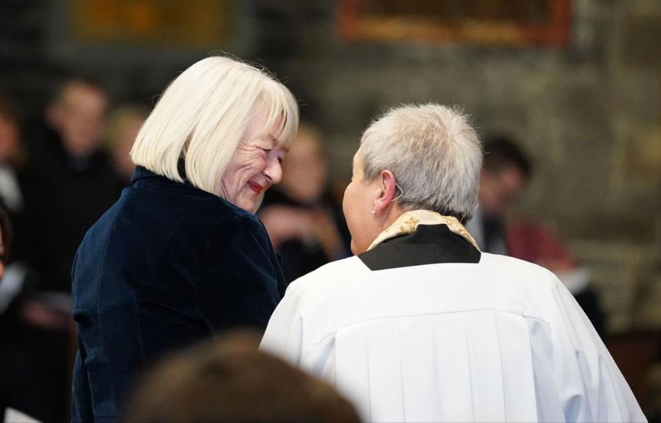 Alistair Darling's wife Margaret Vaughan and Reverend Canon Dr Marion Chatterley during the memorial service (PA)