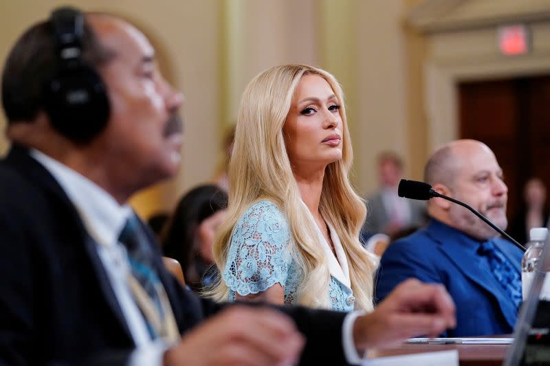 Paris Hilton testifies before the U.S. House Ways & Means Committee, in Washington