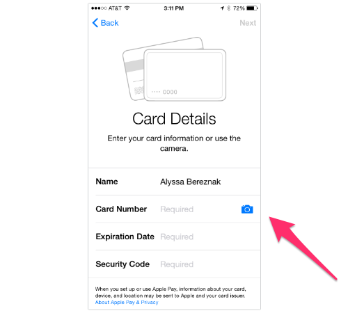 Apple Pay setup screen