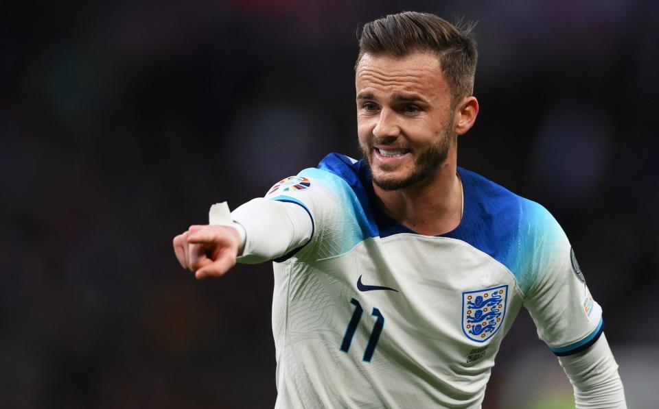 James Maddison on the pitch for England