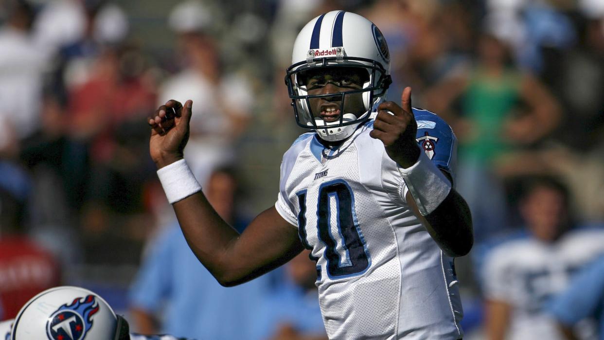 Mandatory Credit: Photo by Paul Buck/EPA/Shutterstock (7885138f)Tennessee Titans' Rookie Quarterback Vince Young Calls a Play in Fourth Quarter Action Against the San Diego Chargers at Qualcomm Stadium in San Diego California Sunday 17 September 2006 the Chargers Beat the Titans 40-7Usa Football Nfl - Sep 2006.