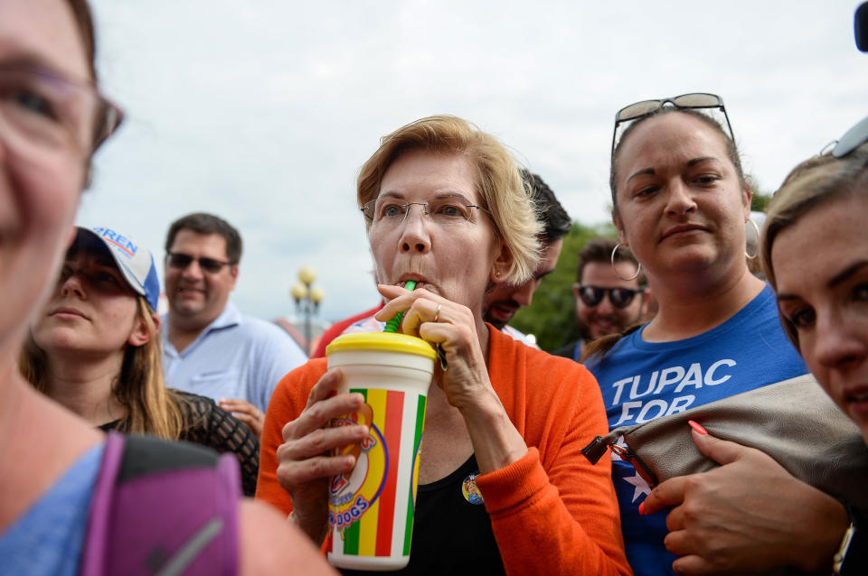 Warren sips on lemonade at the state fair on Aug. 10.
