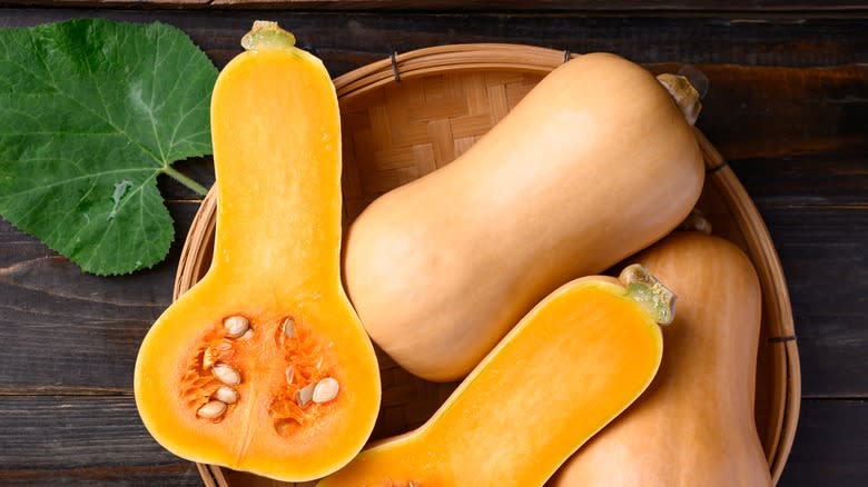 Butternut squash whole and halved