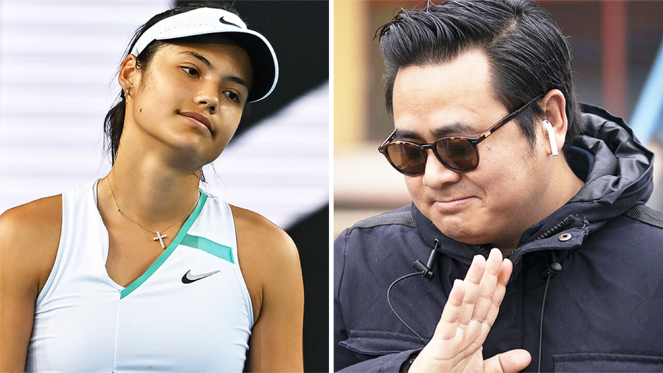 Amrit Magar (pictured right) walking from court and (pictured left) tennis star Emma Raducanu (pictured left) looking frustrated.