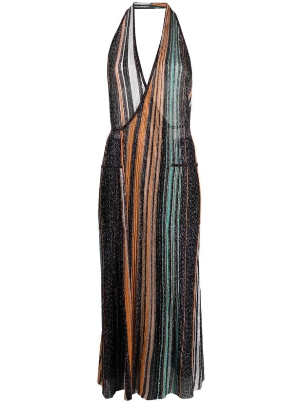 <p>Missoni Metallic Stripe Halterneck Dress, $1,850, <a href="https://rstyle.me/+E7aWxkJOBfCzGKWdWRcTdw" rel="nofollow noopener" target="_blank" data-ylk="slk:available here;elm:context_link;itc:0;sec:content-canvas" class="link ">available here</a> (sizes IT 38-44). </p>