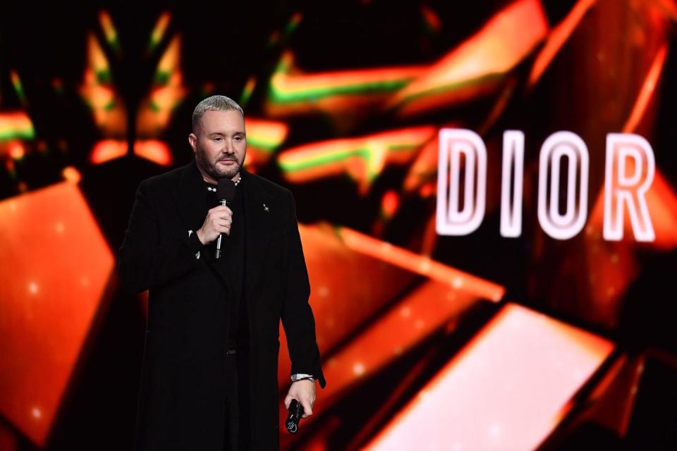 london, england   november 29 kim jones accepts the leader of change creativity award for dior men and fendi on stage during the fashion awards 2021 at the royal albert hall on november 29, 2021 in london, england photo by jeff spicerbfcgetty images for bfc