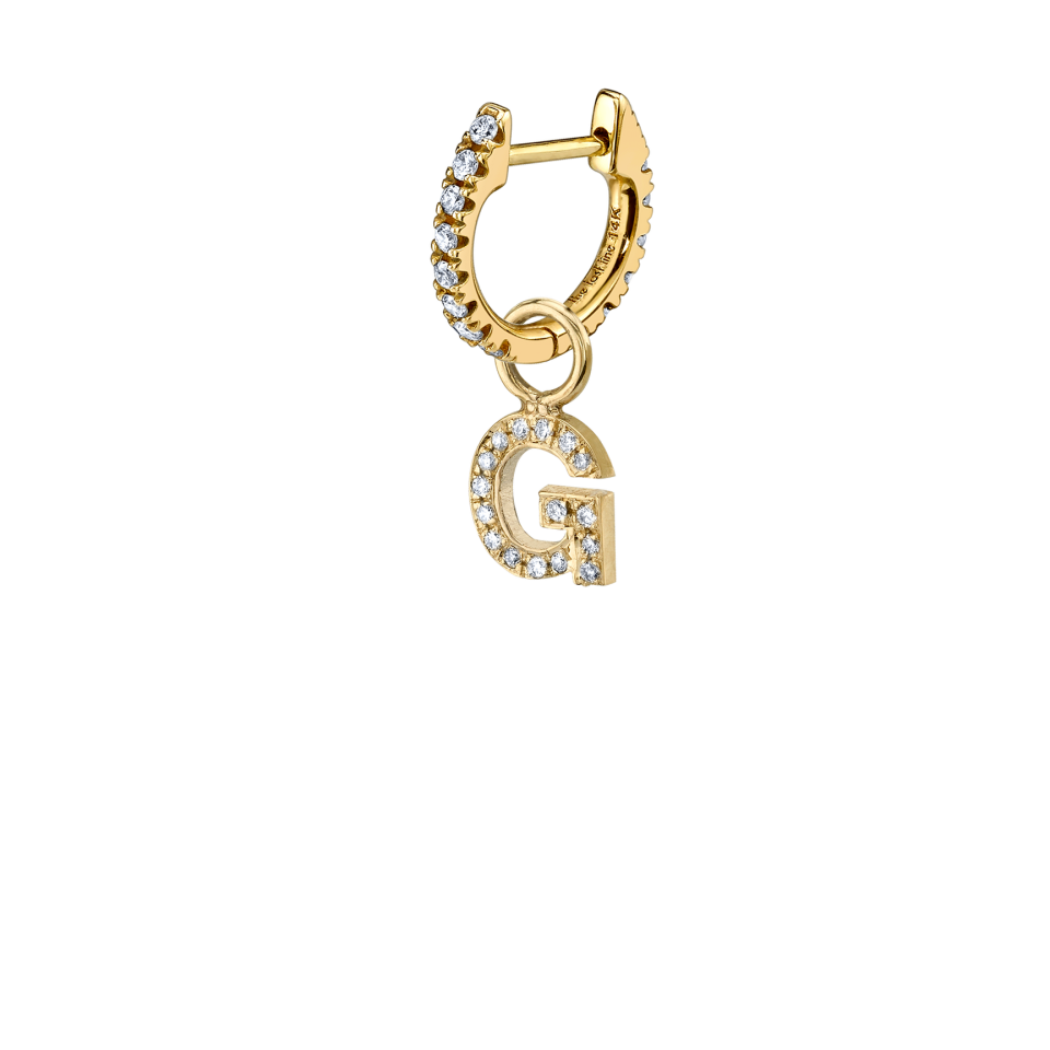 Diamond Letter Hoop Earring Charm