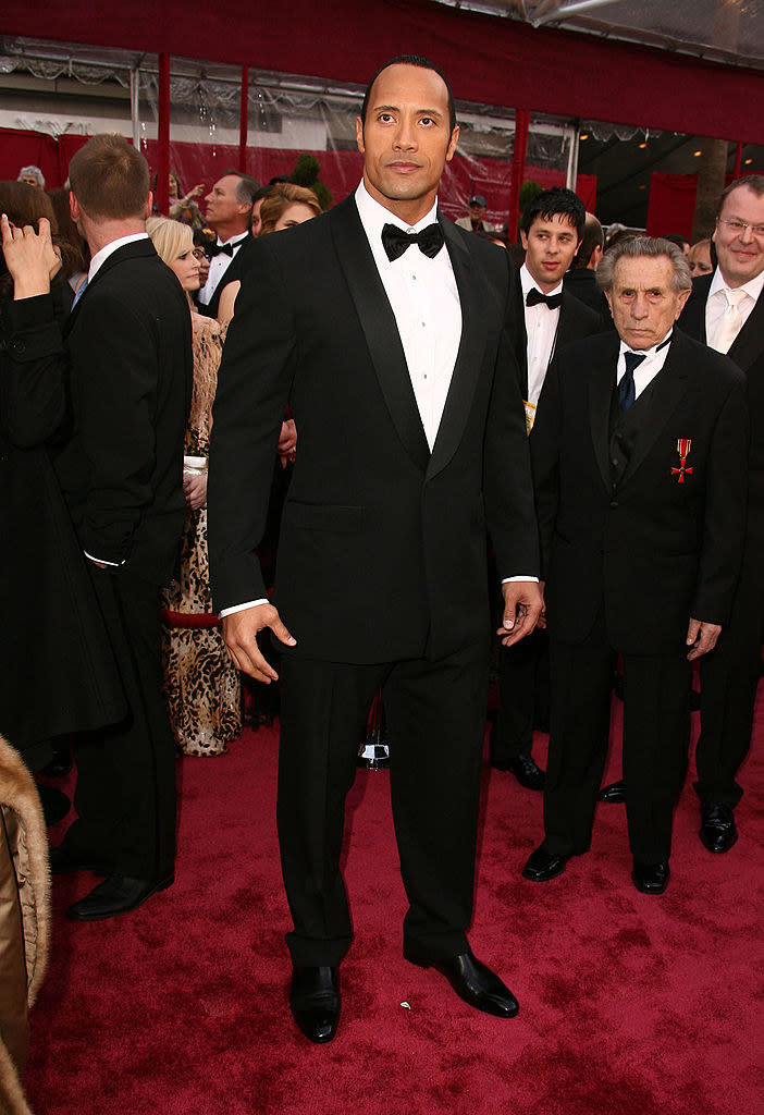 Dwayne on the red carpet in a bow tie