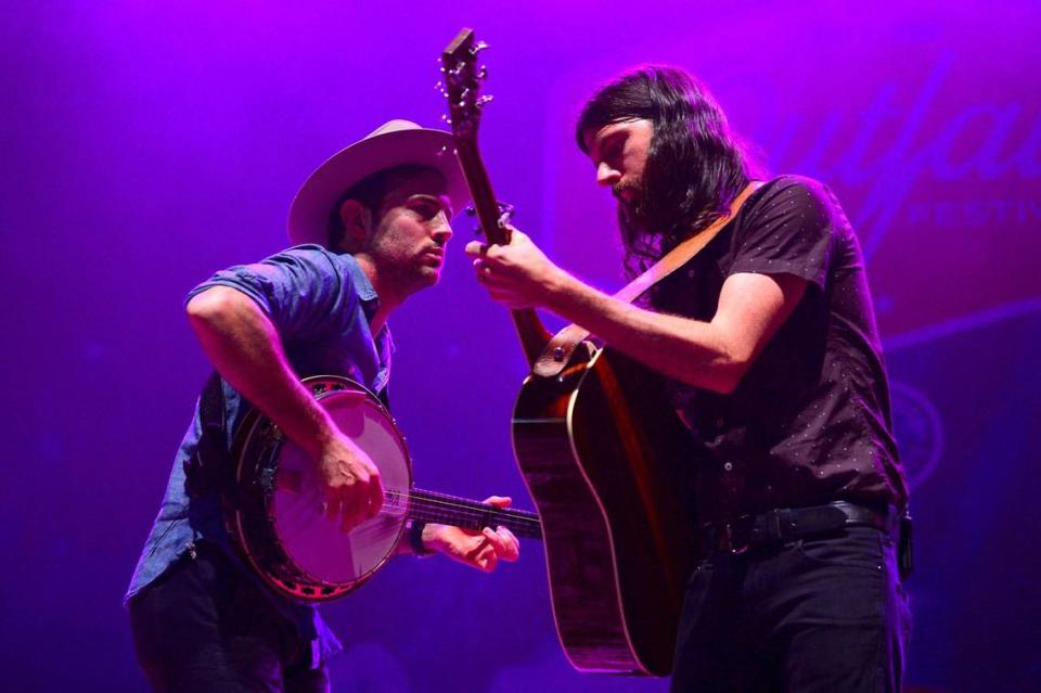 Scott and Seth Avett perform during the Avett Brothers performance at PNC Music Pavilion on Wednesday, June 21, 2018.