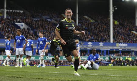 Britain Football Soccer - Everton v Chelsea - Premier League - Goodison Park - 30/4/17 Chelsea's Gary Cahill celebrates scoring their second goal Reuters / Phil Noble Livepic