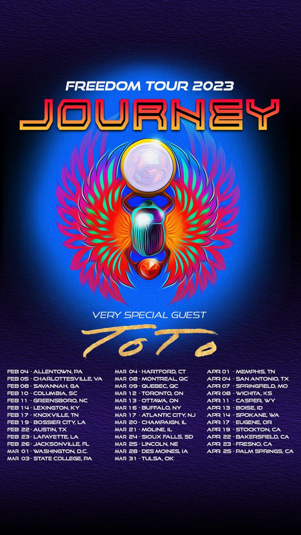 Journey will perform with special guest Toto at the Bryce Jordan Center on March 3, 2023.