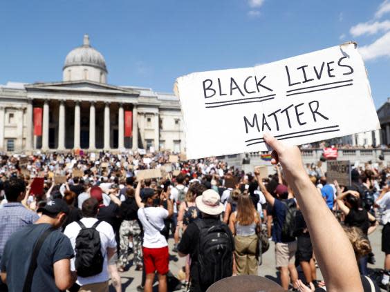 Hundreds of people ignored social distancing guidelines in Trafalgar Square (Reuters)