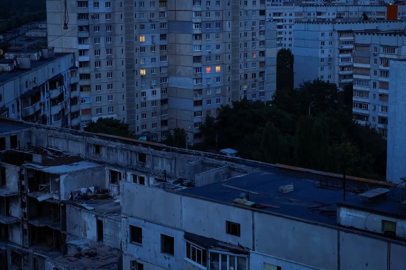 View of apartment buildings in Saltivka district in Kharkiv