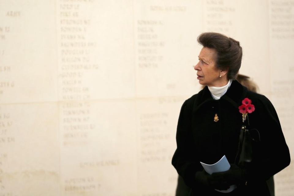 <p>Here, Princess Anne attends the annual Armistice Day service at the Armed Forces Memorial at the National Memorial Arboretum.</p>