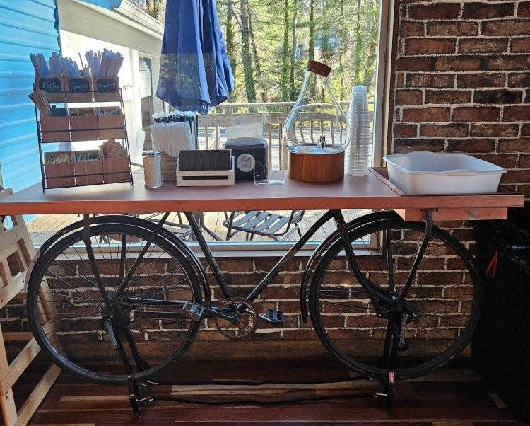 This is what as knows as the "condiment bike" inside Southern Streams CoffeeHouse in Laurel Park.