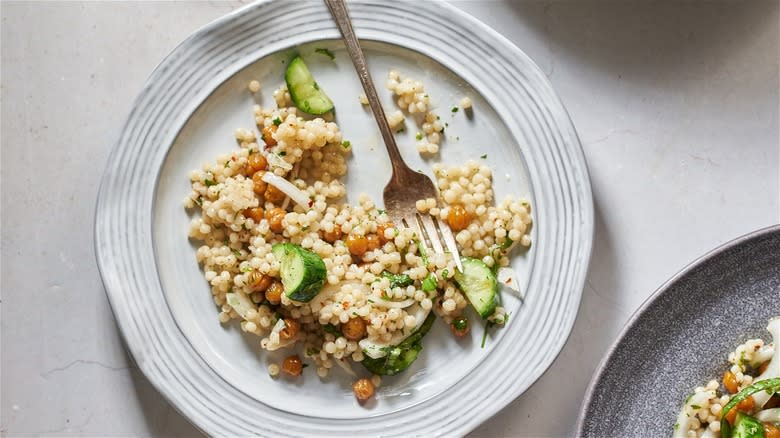 israeli couscous cucumber salad plate