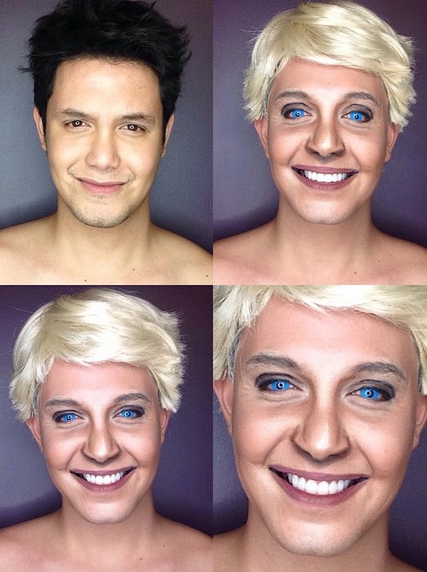 Makeup artist Paolo Ballesteros transforms himself into Ellen DeGeneres.