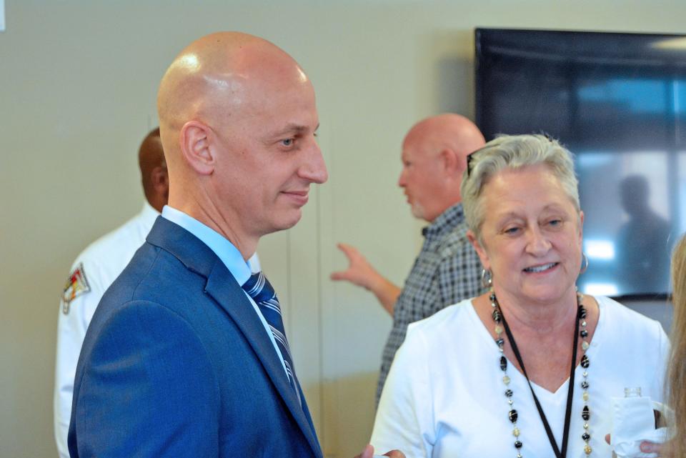 Eric Stevens, finalist for Columbia Public Works director, chats with the public Thursday during a meet-and-greet event at The Hub, Regional Economic Development Inc.'s entrepreneurial center.