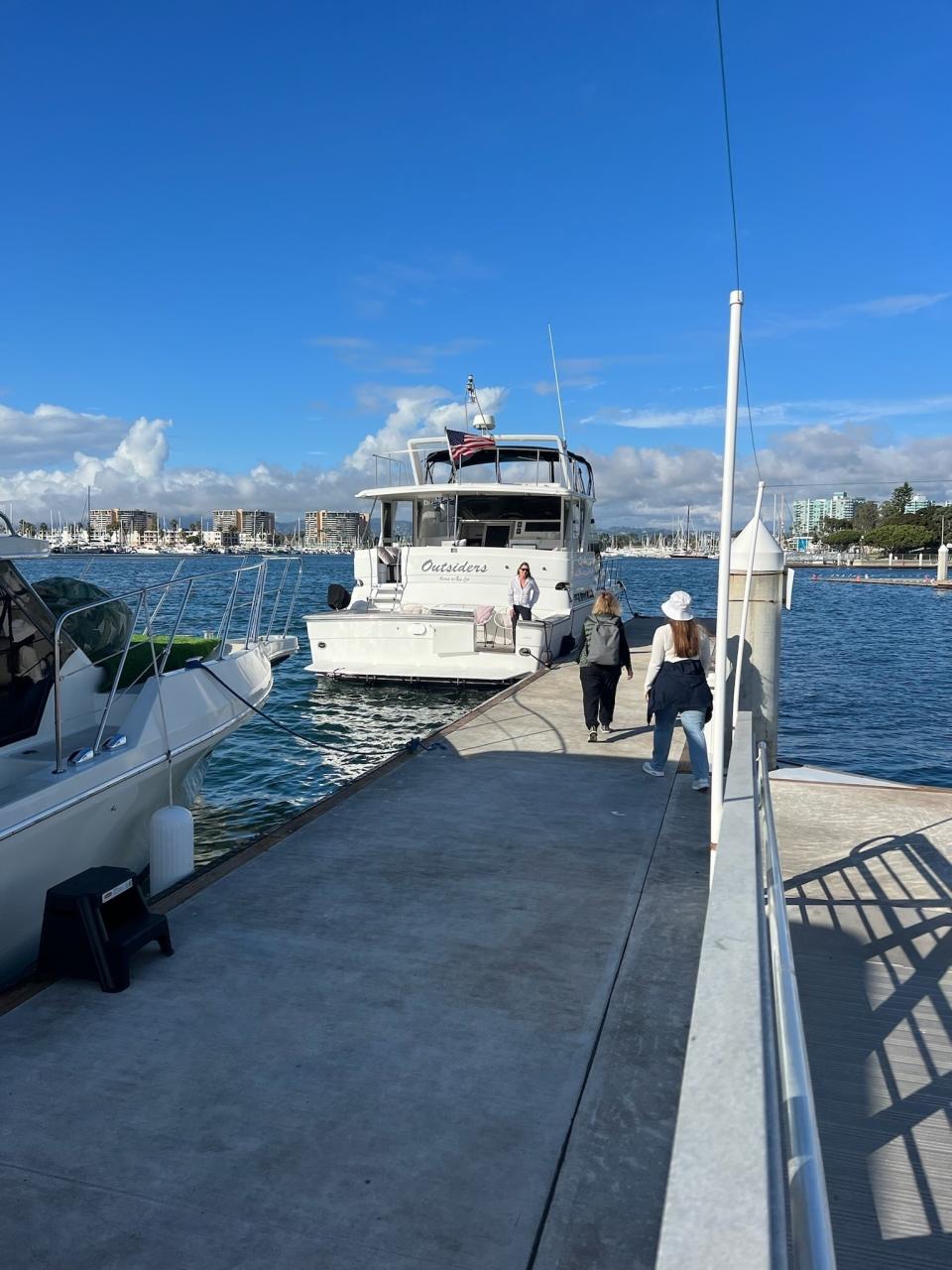 The author and her family boarding the boat