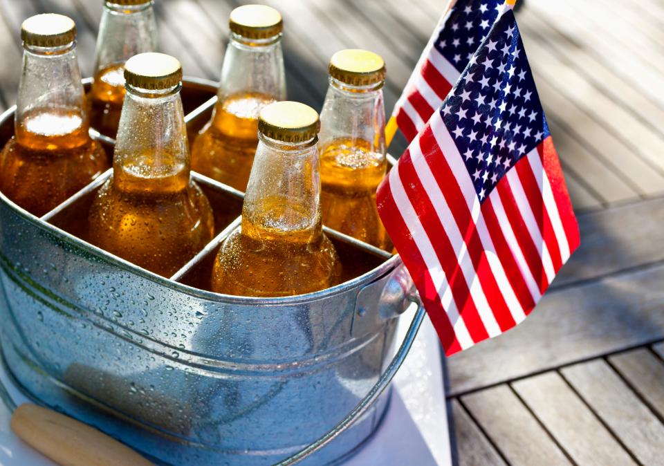 Beer and American flags.