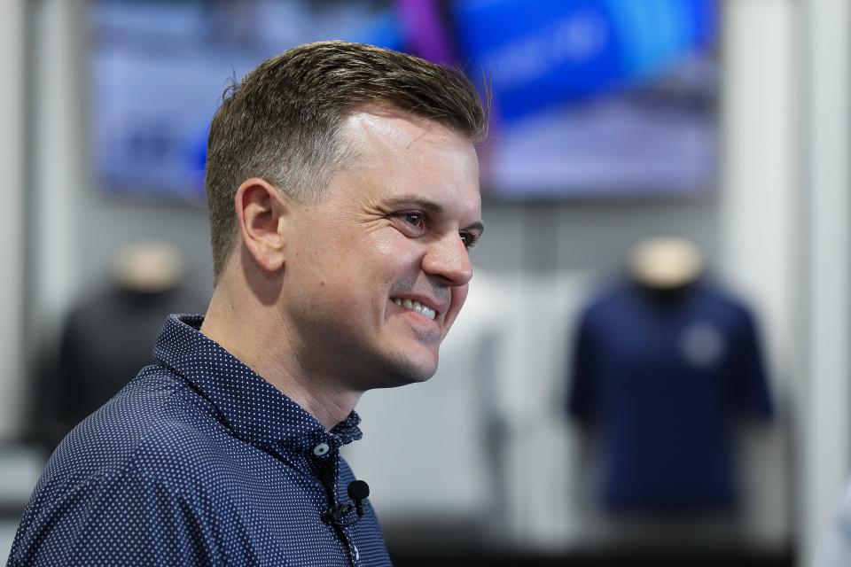 PGA Championship Director Ryan Ogle spoke to the media during an interview inside the new PGA Shops at the Valhalla Golf Club in Louisville, Ky. on May. 8, 2024.