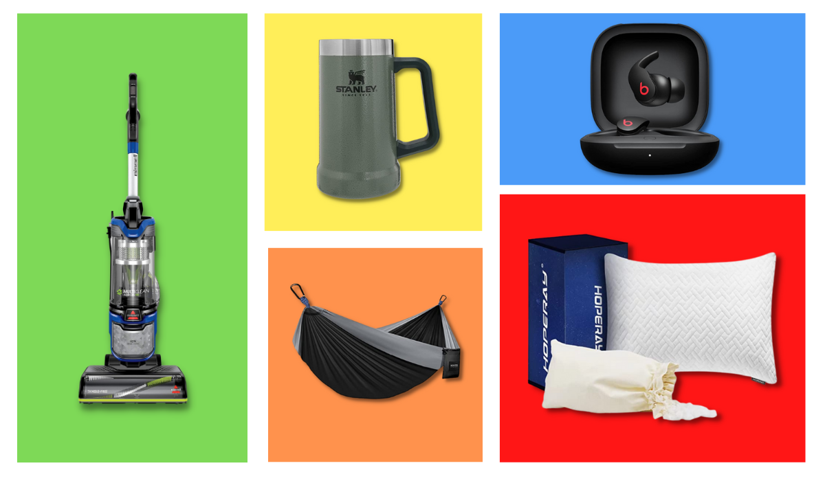 pillow, earbuds, hammock vacuum, stein