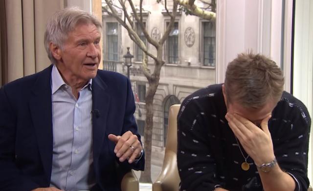 Ryan Gosling and Harrison Ford can't stop laughing during this