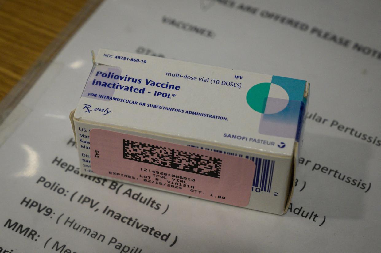 A polio vaccine box is displayed at a health clinic in Brooklyn, New York on August 17, 2022. 