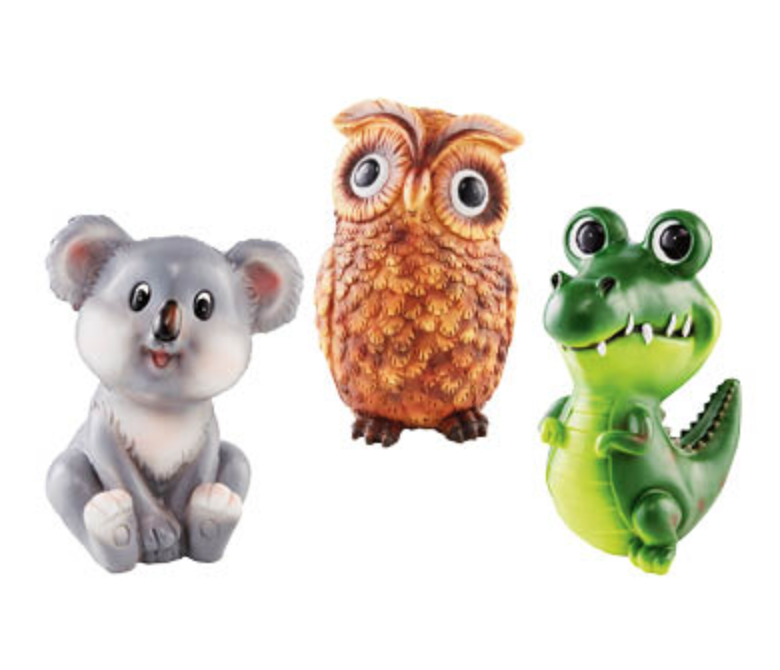 Koala, owl and crocodile Aldi garden ornaments