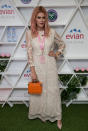 <p>The former ‘Made In Chelsea’ star looked lovely in lace in the Evian tent at Wimbledon. <i>[Photo: Rex]</i></p>