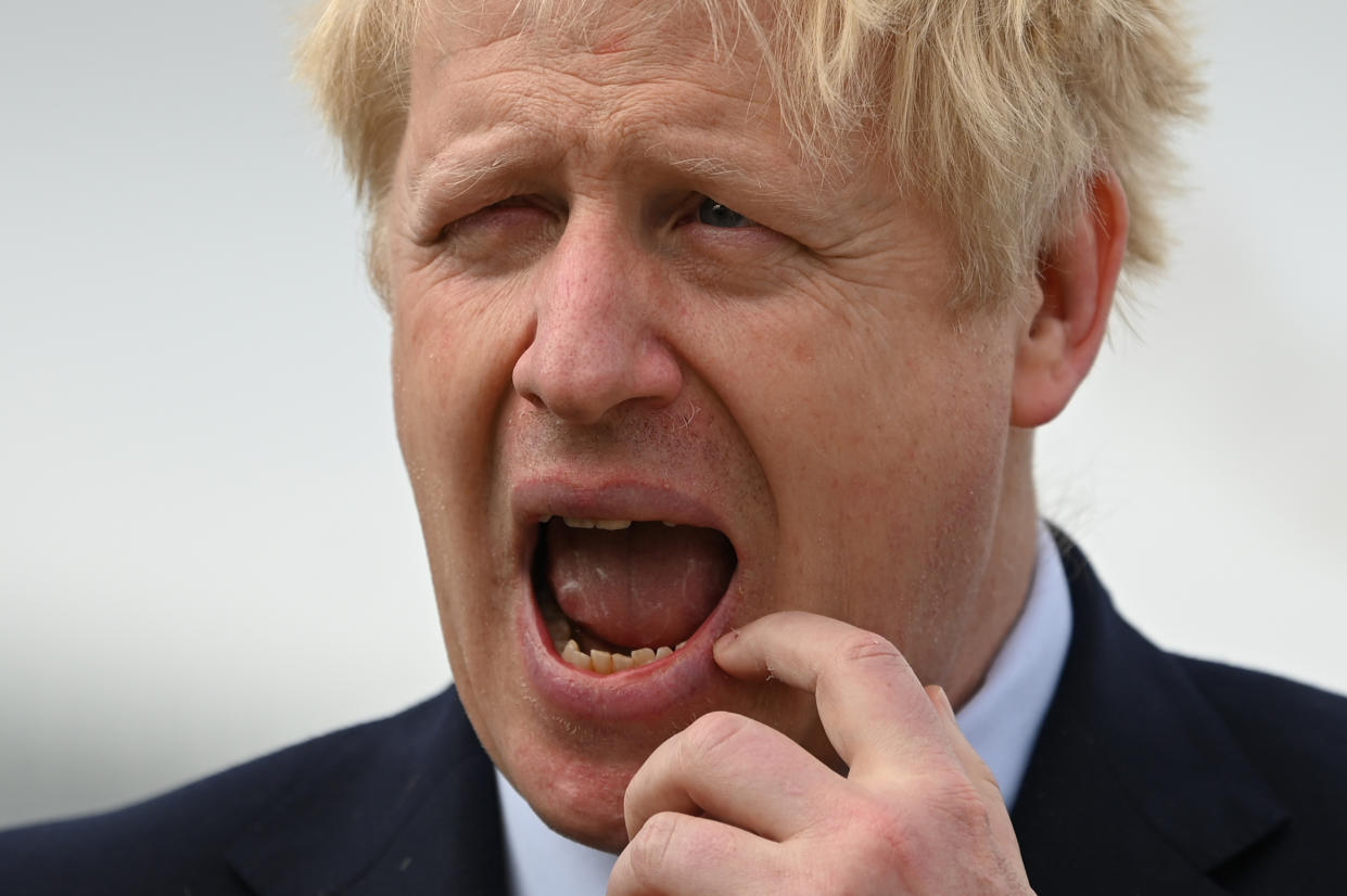 Britain's Prime Minister Boris Johnson visits the NLV Pharos, a lighthouse tender moored on the river Thames to mark London International Shipping Week in London on September 12, 2019. (Photo by DANIEL LEAL-OLIVAS / various sources / AFP)        (Photo credit should read DANIEL LEAL-OLIVAS/AFP/Getty Images)