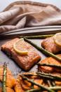 <p>Get the <a href="https://www.saltandlavender.com/maple-salmon-sheet-pan-dinner/" rel="nofollow noopener" target="_blank" data-ylk="slk:Maple Salmon Sheet Pan Dinner;elm:context_link;itc:0;sec:content-canvas" class="link ">Maple Salmon Sheet Pan Dinner</a> recipe.</p><p>Recipe from <a href="https://www.saltandlavender.com/" rel="nofollow noopener" target="_blank" data-ylk="slk:Salt & Lavender;elm:context_link;itc:0;sec:content-canvas" class="link ">Salt & Lavender</a>. </p>