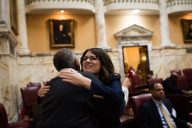 Someone close to Maryland state Sen. Sarah Elfreth (right) denied that she was trying to appeal to AIPAC with her campaign's 