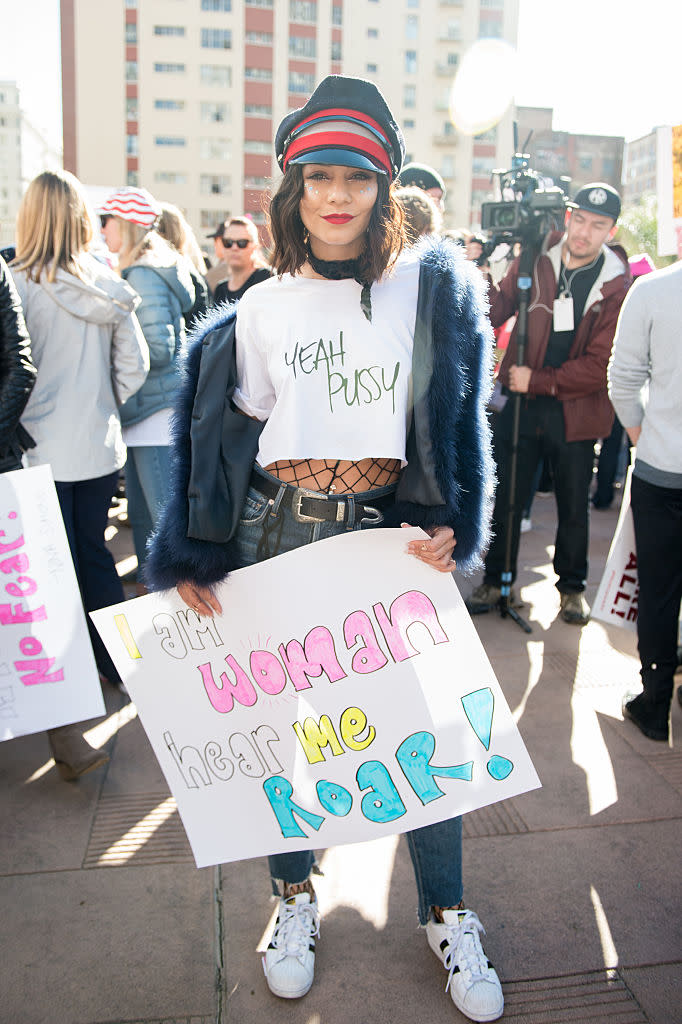 Vanessa Hudgens at the Women’s March in Los Angeles. (Photo: Getty Images)