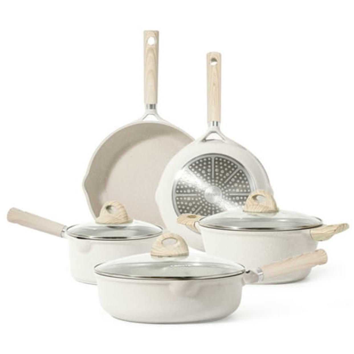 Carote Nonstick Pots and Pans Set, 8 Pcs Induction Kitchen Cookware Sets (Beige Granite) (WALMART)