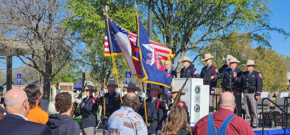 DPS officials honor fallen trooper Steve Booth with a boat dedication ceremony Thursday at the Texas Panhandle War Memorial Center in Amarillo.