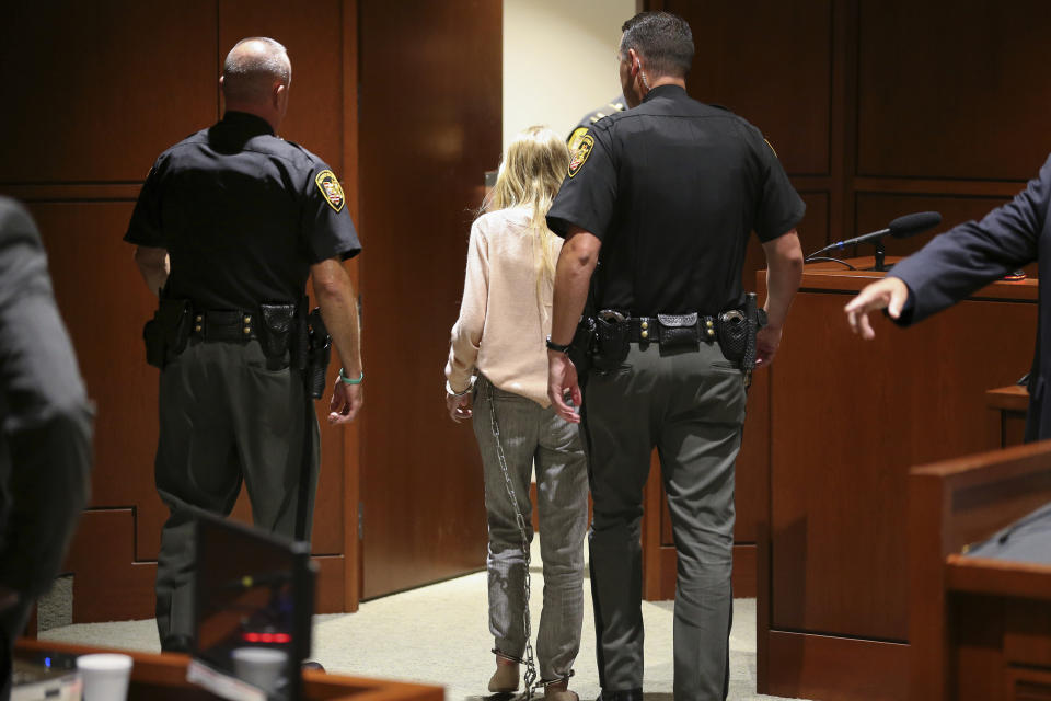 Brooke Skylar Richardson is escorted out of the courtroom following her sentencing hearing, Friday, Sept. Source: Kareem Elgazzar / The Cincinnati Enquirer via AP, Pool.